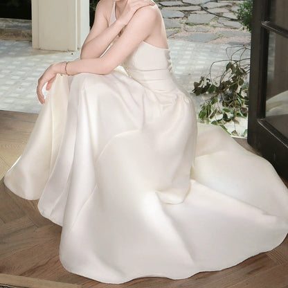 French Satin Halter Neck Waist Gown Dress