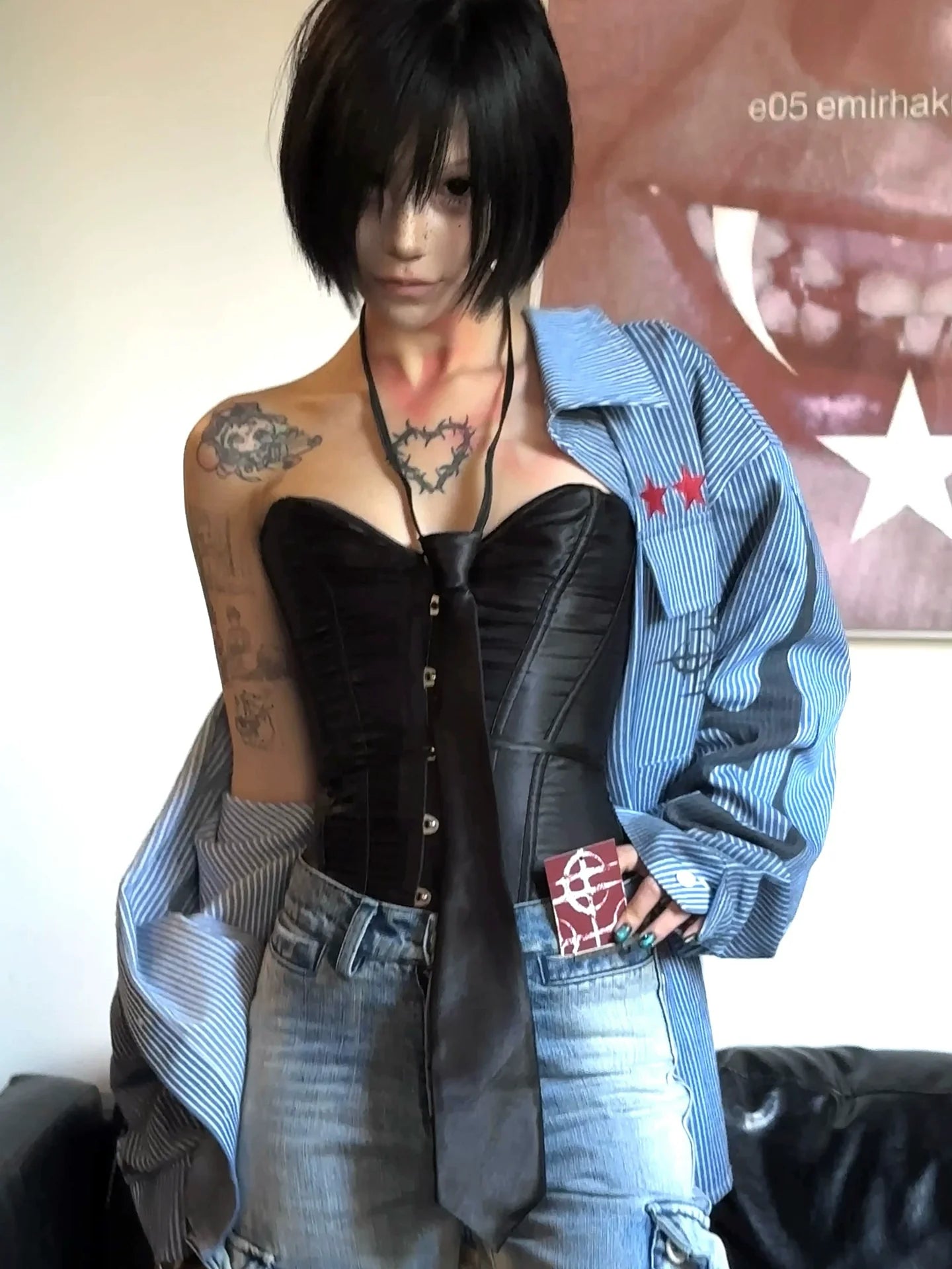 Y2K Distressed Striped Long Sleeve Shirt