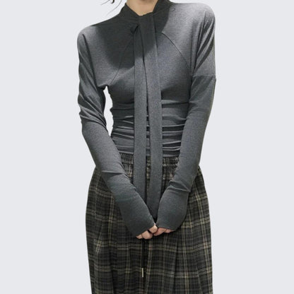 Winter Waist-Tie Design Vibe Long-Sleeve Knit Top