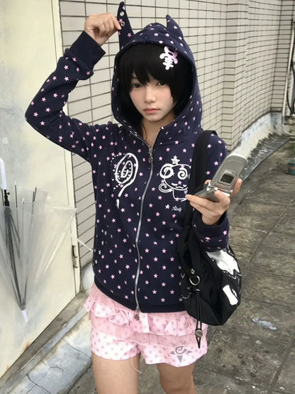 Devil Hoodie Double Zip-Up Jacket for Autumn Winter