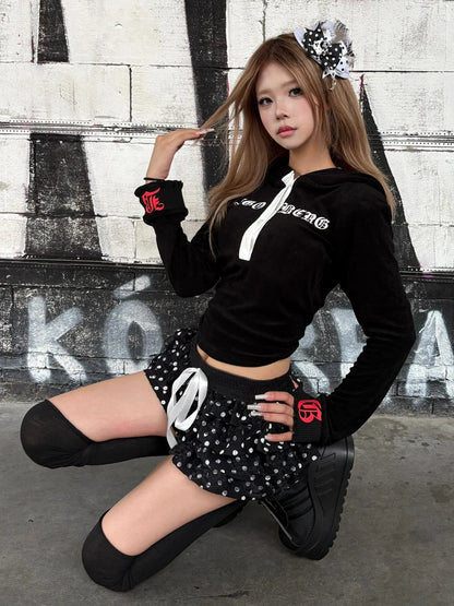 Subculture Y2K Stretch Long Sleeve Hoodie Fitted Hot-Girl Top