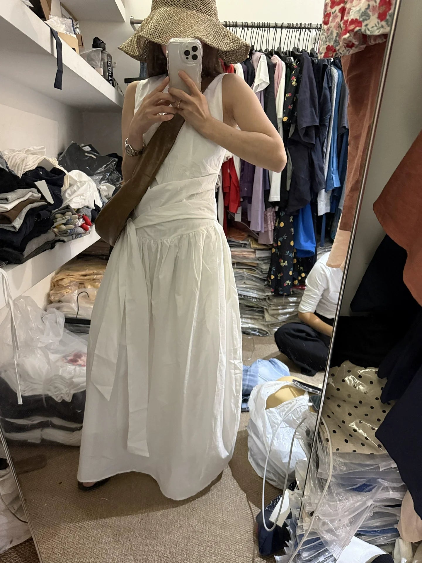 Nautical-Inspired Sleeveless Wrap Midi Dress