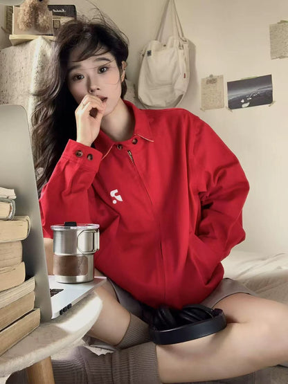 American Vintage Red Zip Jacket Lightweight Casual Outerwear