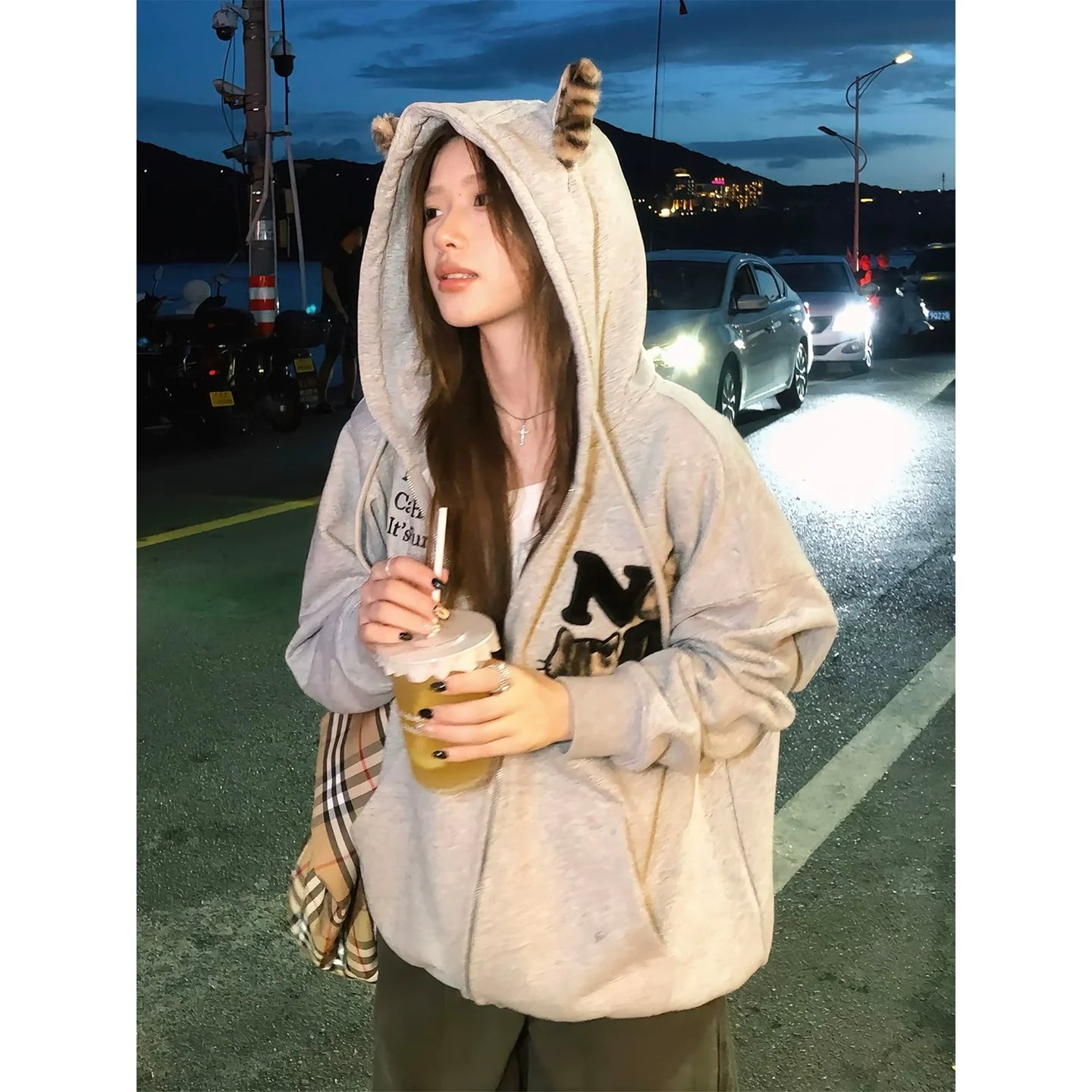 Retro Leopard Fur Cat Embroidered Hoodie