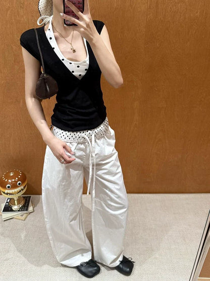 Polka Dot Vest & V-neck Layered Set Subculture Y2K E-girl Light Subculture Retro Matching Set