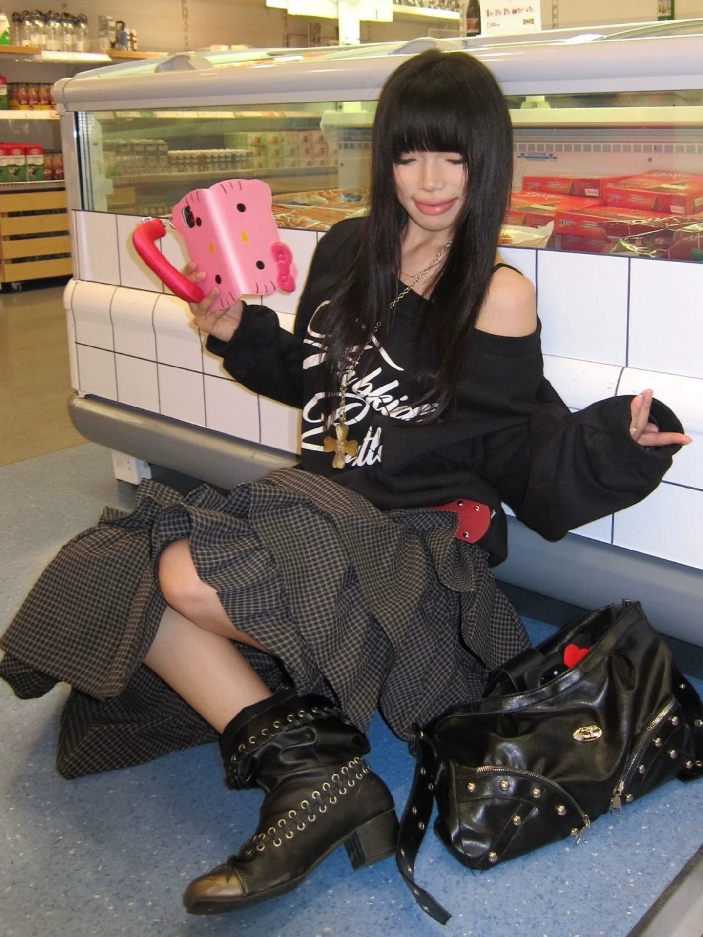 American Off-Shoulder Black Sweatshirt Vintage Letter Print Loose Top