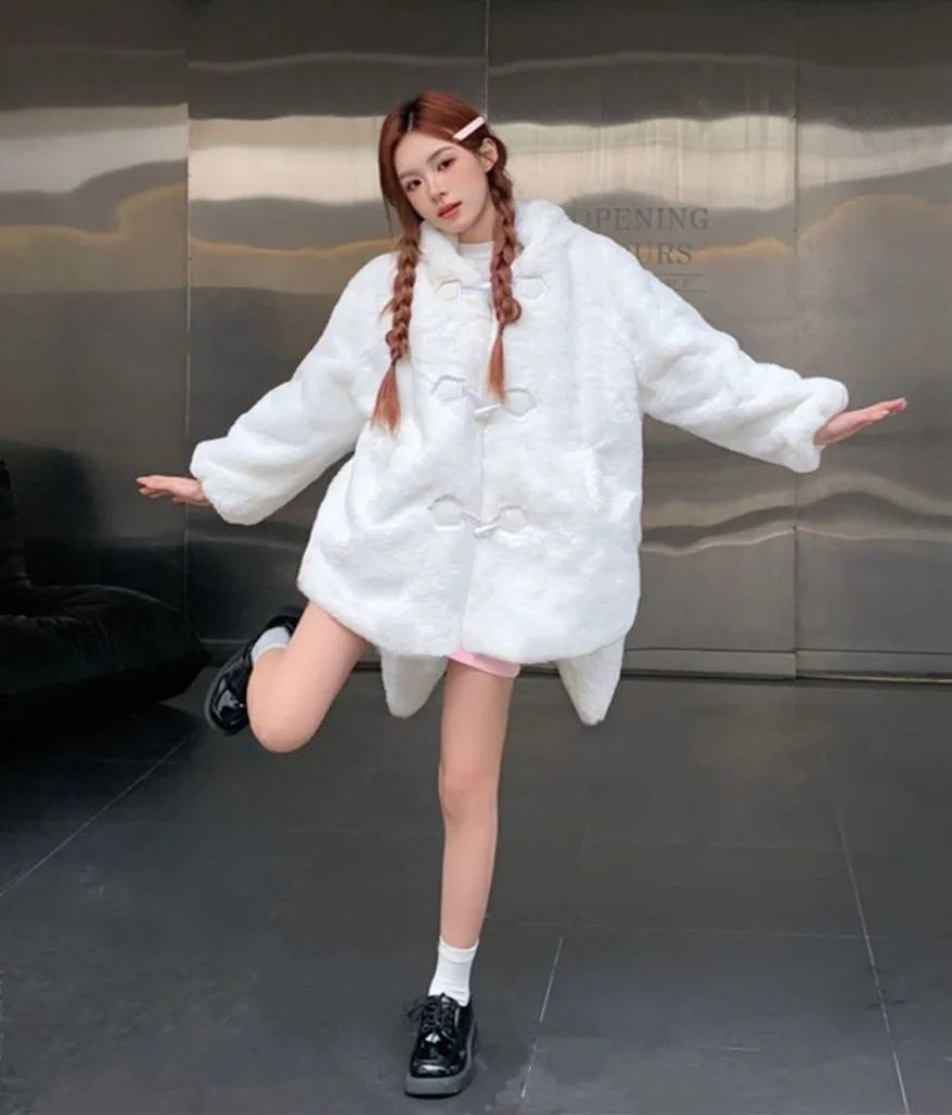 Fufu Bunny Ear Faux Fur Coat