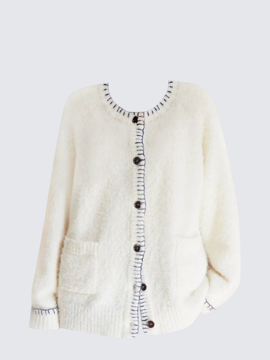 Chunky Hand-Embroidered Knit Cardigan Women