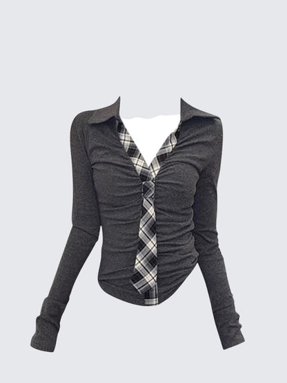 Ruched Polo Long Sleeve Top