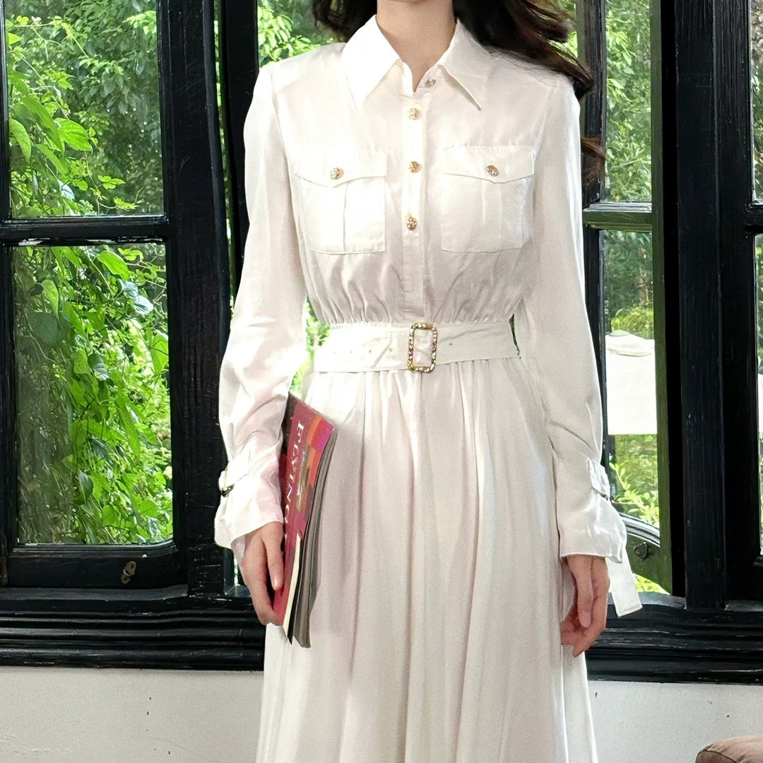 Classic Long Sleeve Shirt Dress Autumn Gown