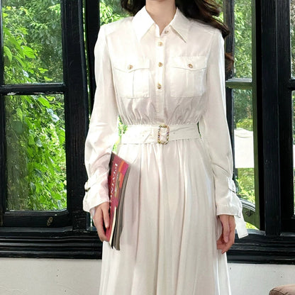 Classic Long Sleeve Shirt Dress Autumn Gown