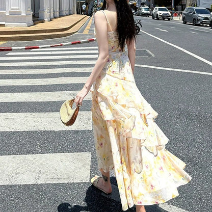 French Ruffle Floral Mermaid Gown Dress