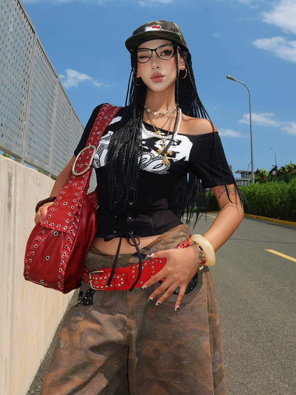 American Girly Asymmetric Tie Waist Tee