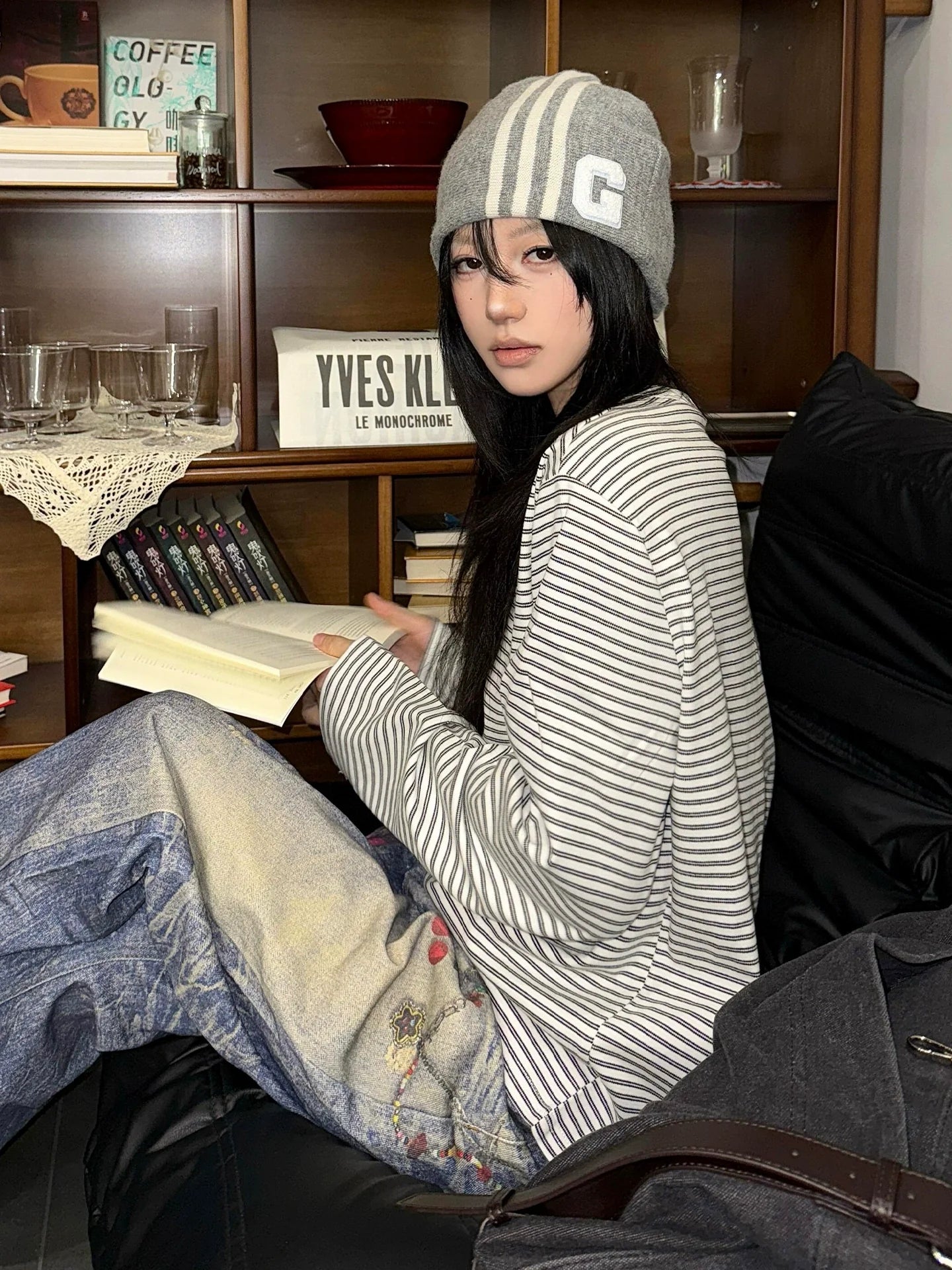 Henley Stripe Long Sleeve Top Autumn Slim Fit Cleanfit