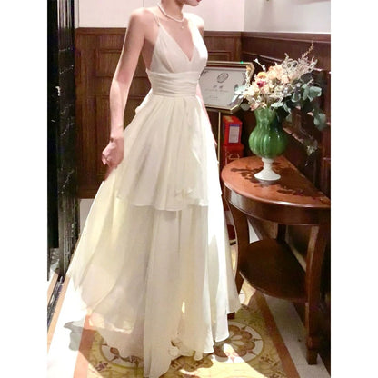 Double Layer Ruffle Fairy Gown V-Neck Prom Dress