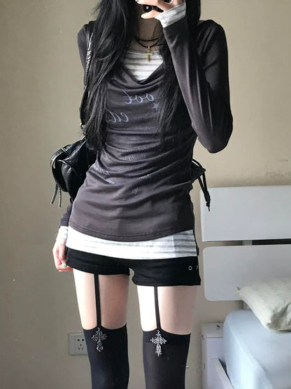 Korean Tencel Drape Neck Layered Tee Slim Fit Lightweight Sunproof Top