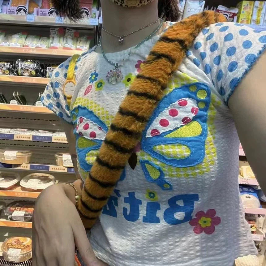 Multi-Color (As Shown) Butterfly Print Niche Design Cropped Y2K T-Shirt