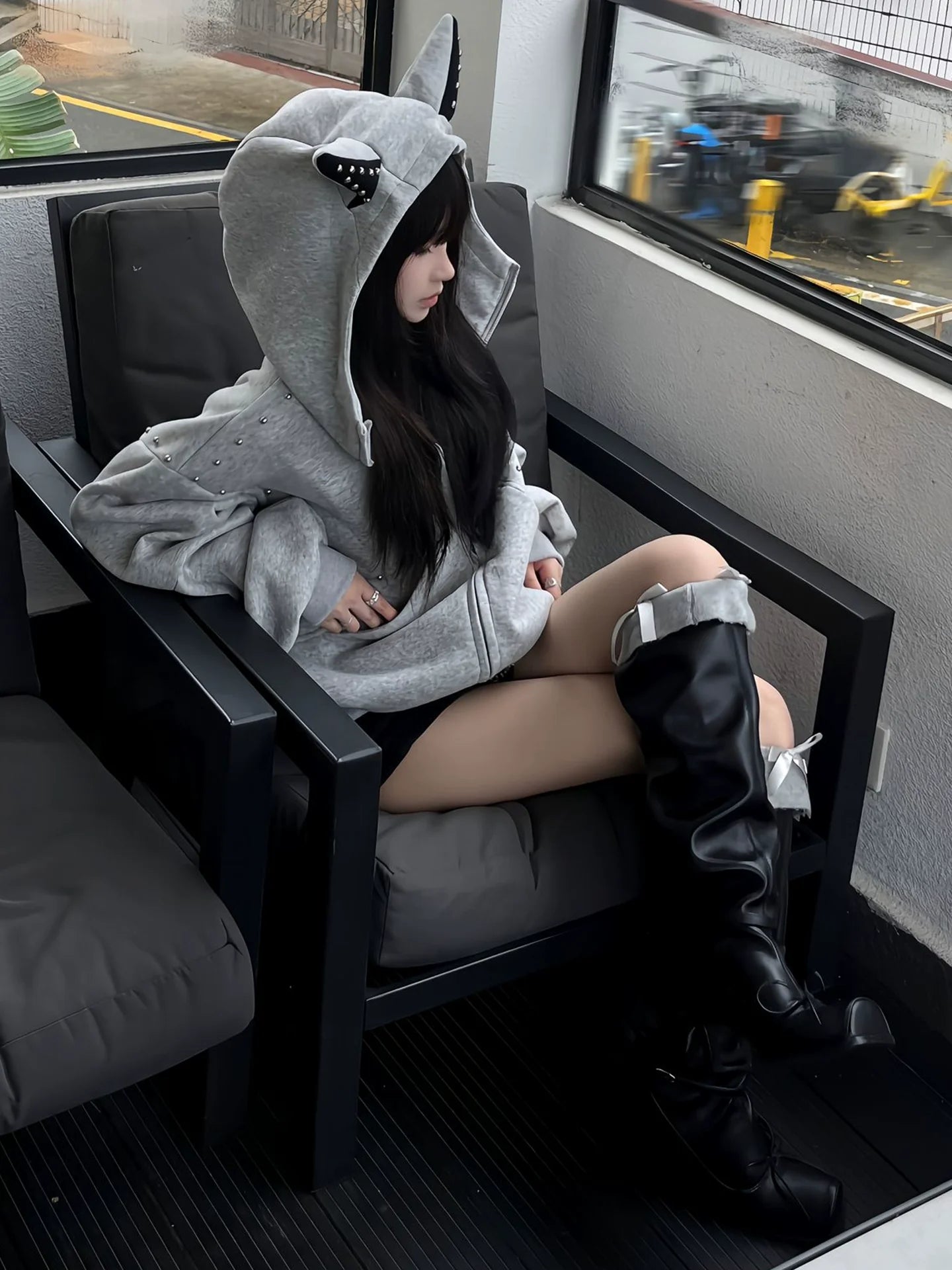 American Doberman Zip-Up Hoodie Studded Heavyweight Sweatshirt