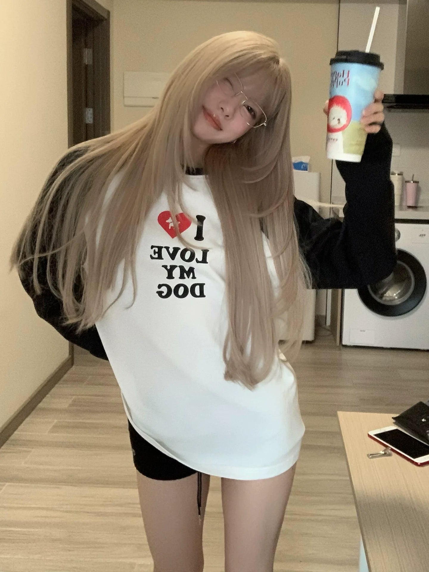 Retro Raglan Long Sleeve Tee Colorblock Heart Print Top