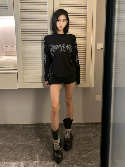 Subculture Polo Collar Long Sleeve Tee Gothic Base Layer Y2K Top