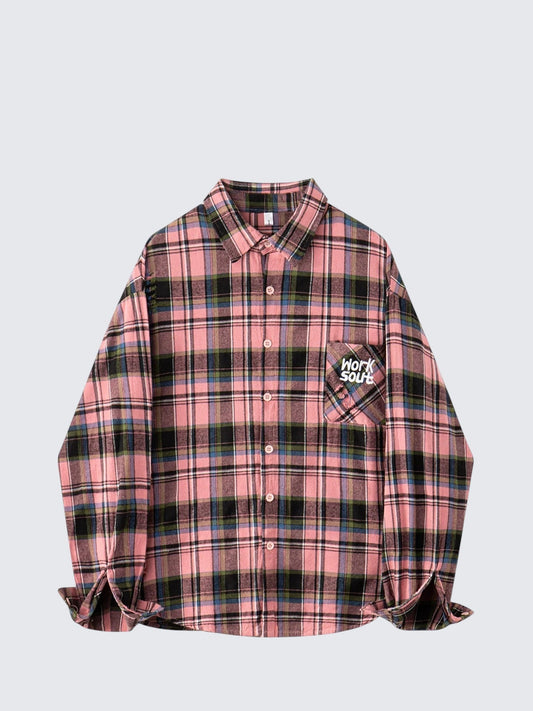Pink Plaid Embroidered Shirt Women