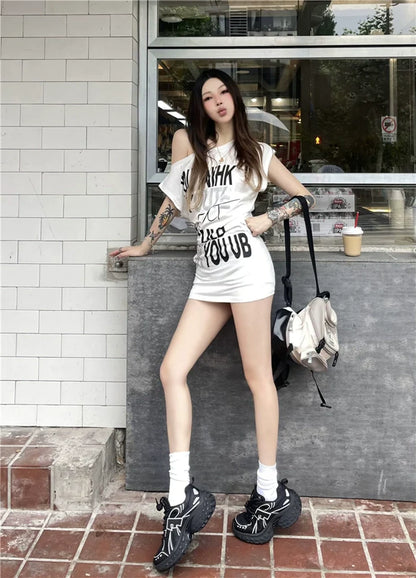 Summer Stretchy Letter Print Bodycon T-Shirt Dress