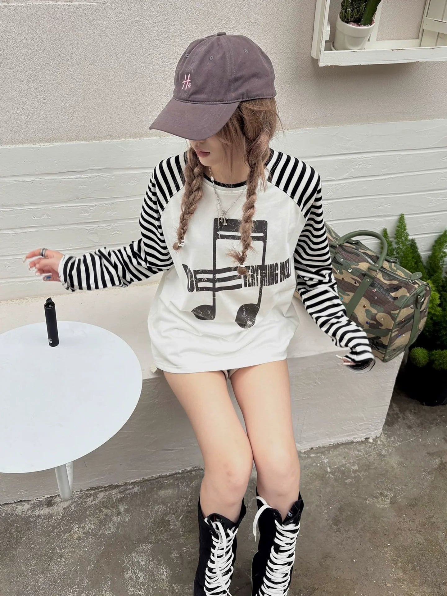 Y2K Light Shoulder Patch Long Sleeve Tee