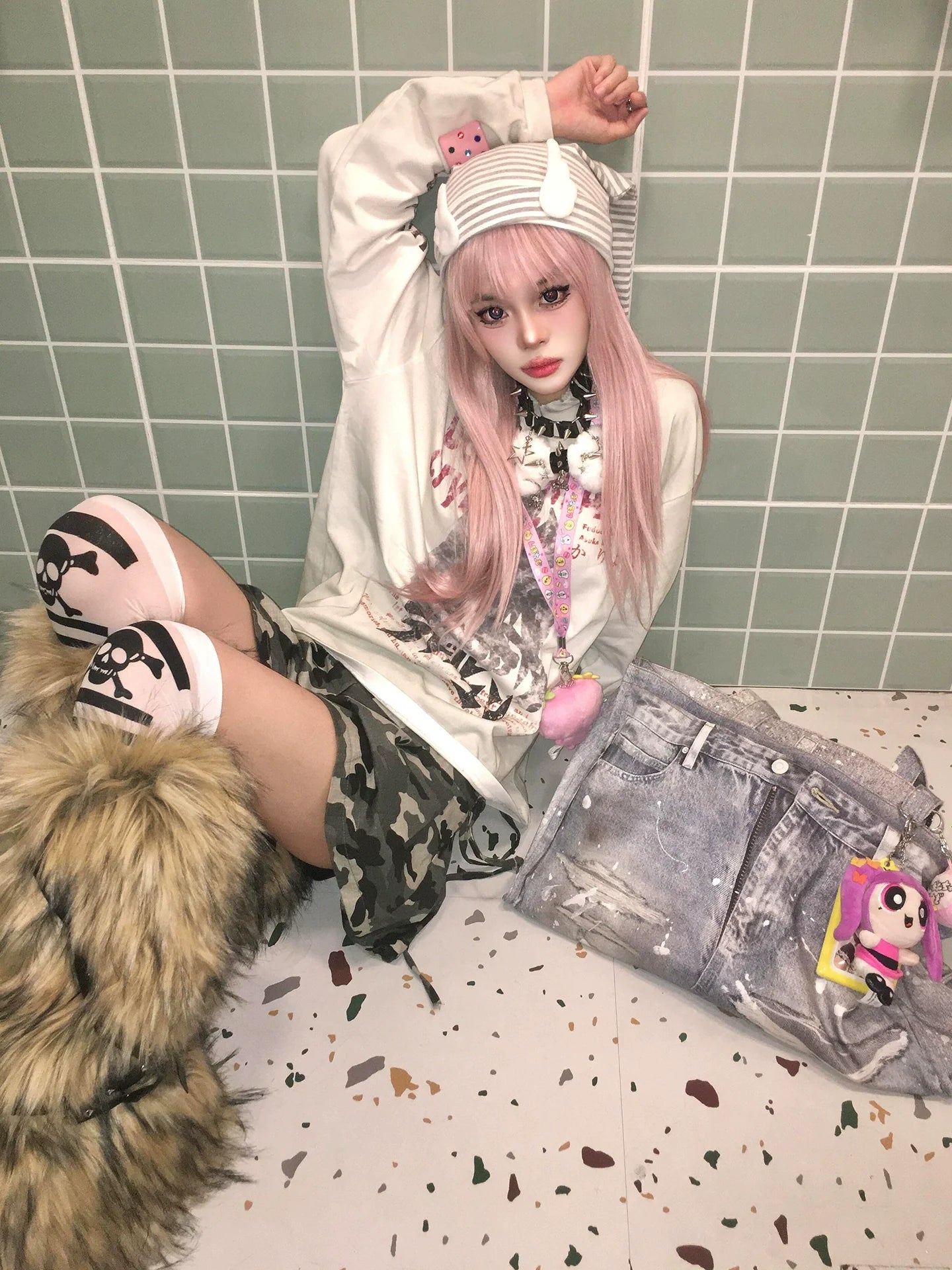 V Neck Distressed Long Sleeve T Shirt Y2K Visual Kei Top