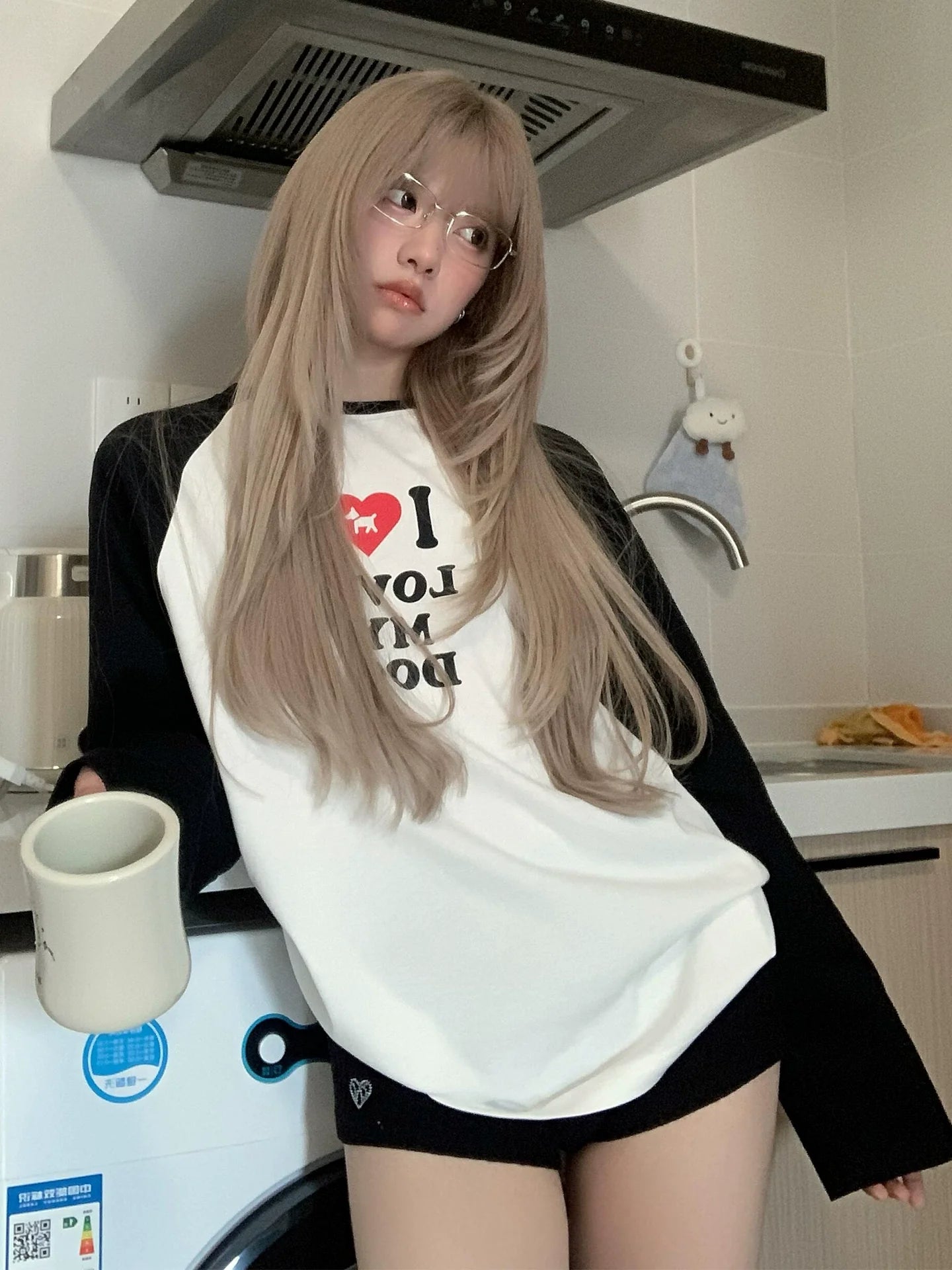 Retro Raglan Long Sleeve Tee Colorblock Heart Print Top