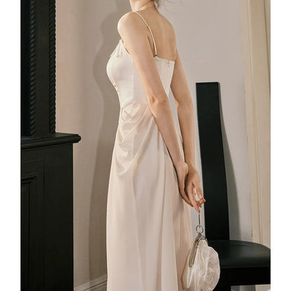 Pearl Pendant Mermaid Satin Gown Dress