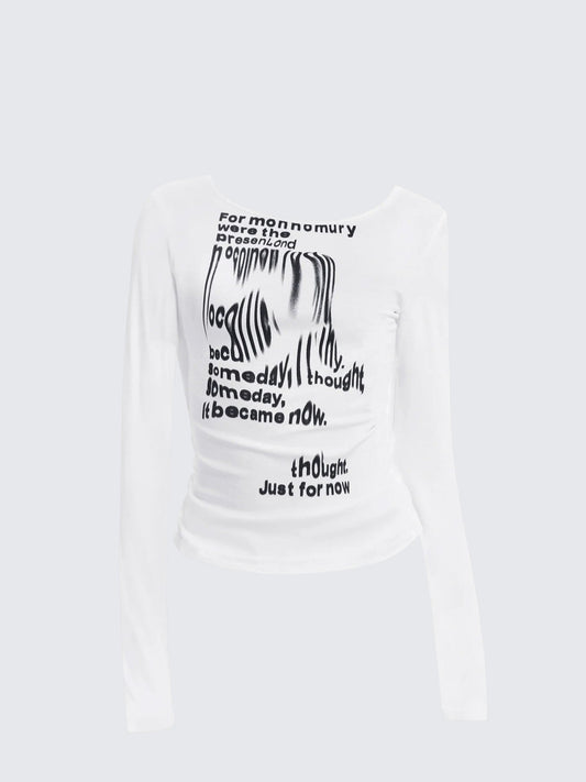 American Vintage White Letter Print Long Sleeve Tee