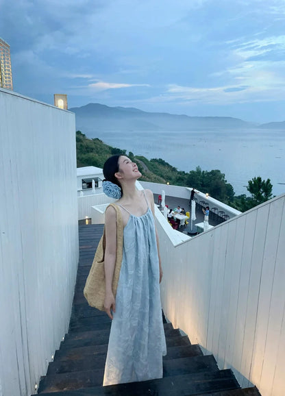 Pleated Tencel Backless Spaghetti-Strap Beach Dress