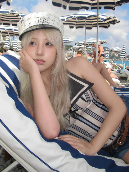 Striped Halter Neck Bustier Top