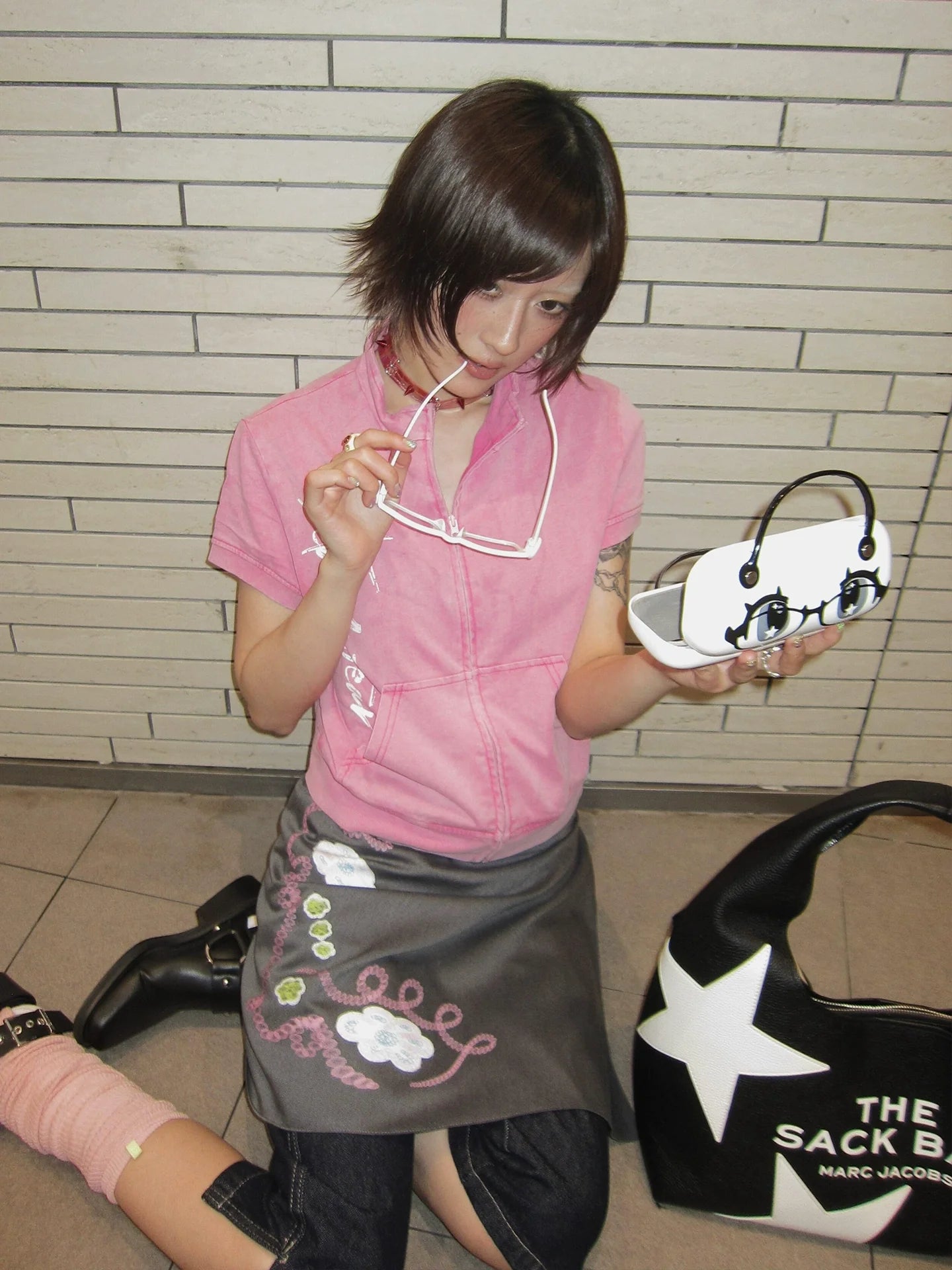 Y2K Stand Collar Short Sleeve Crop Cardigan Layered T Shirt Top