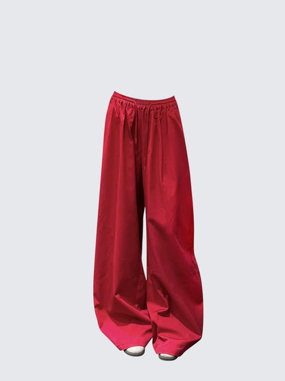 Streetwear Red Wide Leg Pants