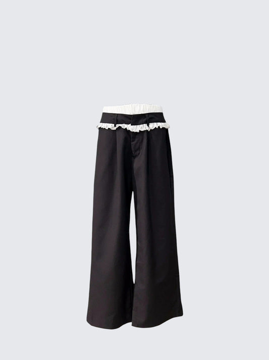 Premium Black Lace Trim Trousers