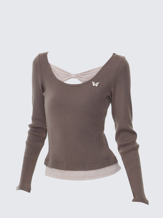 American Faux Two-Piece Bow Knit Top