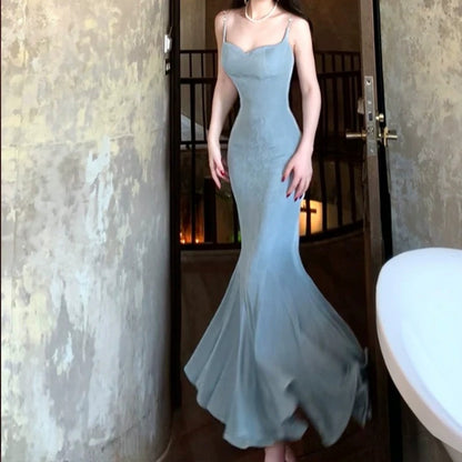 Lotus Mermaid Knitted Spaghetti Strap Gown Dress