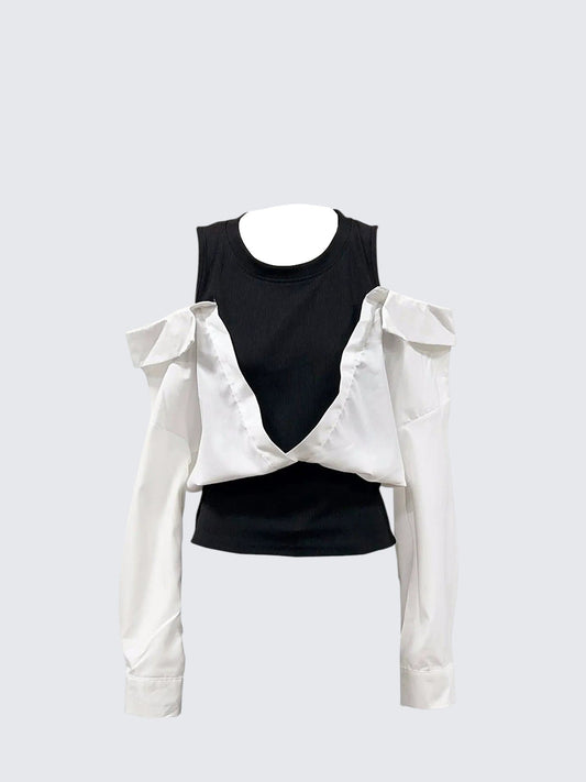Layered Colorblock Shoulder Shirt
