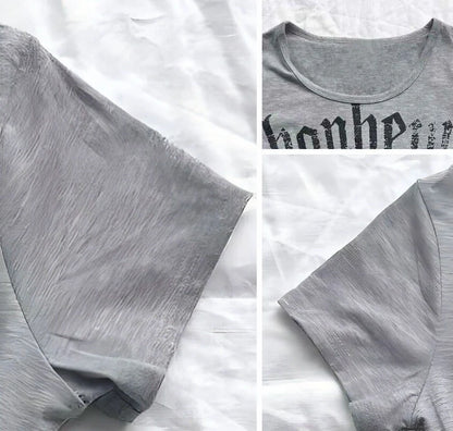 Gray Skull Letter Print Slim Tee Y2K Top