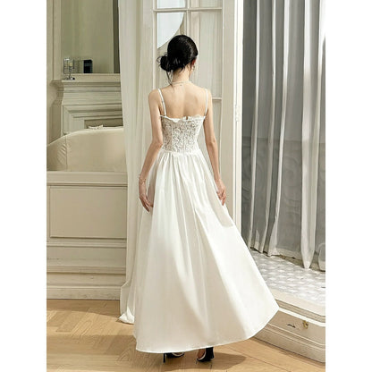 French Lace Mermaid Heavy Embroidery Spaghetti Strap Gown Dress