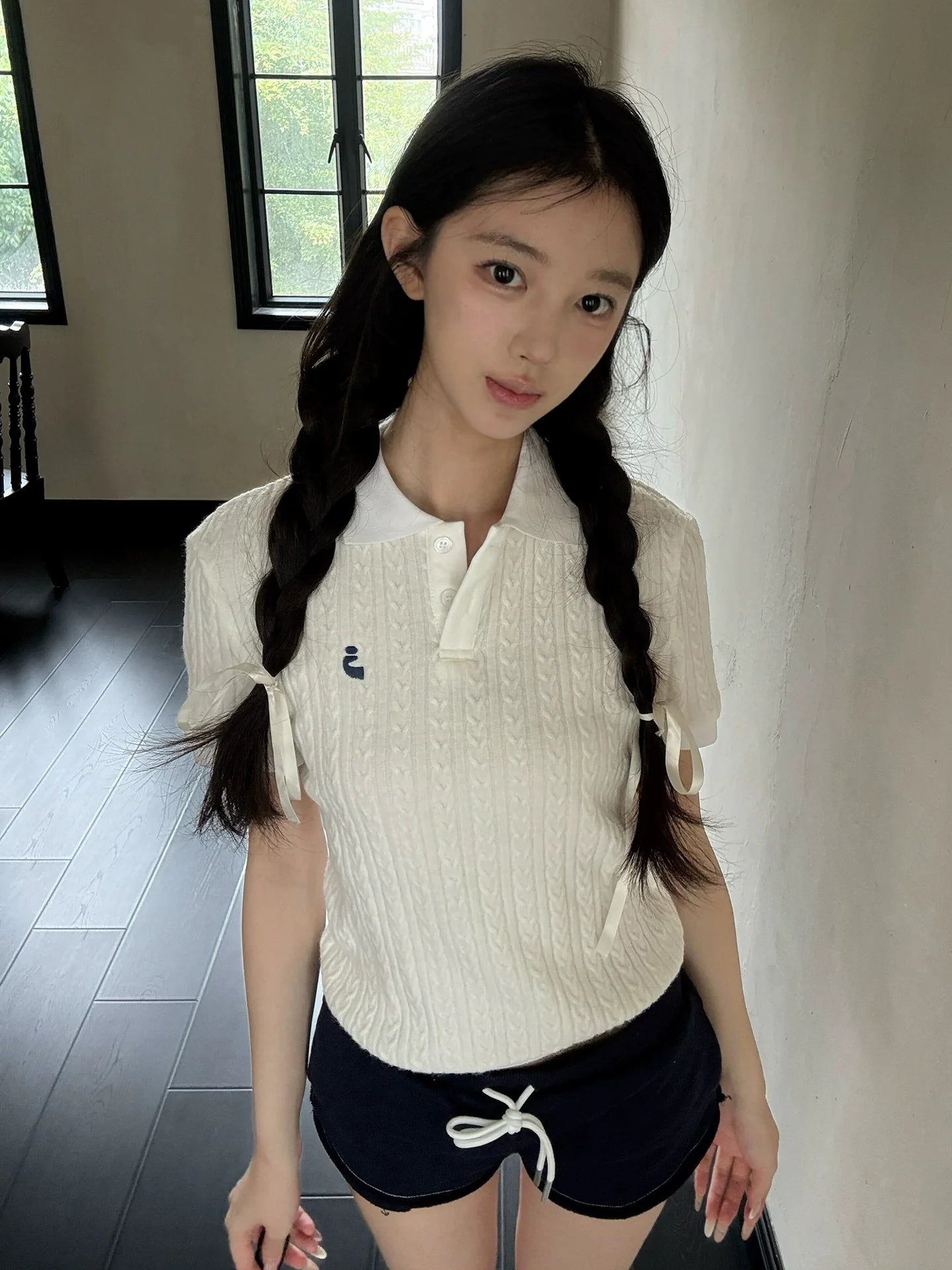 Old Money Cream Cable Knit Polo Top  Slim Fit Short Sleeve Structured Shirt