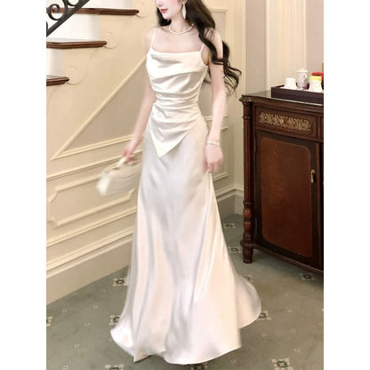 French Two-Piece Look Satin Waist Gown Dress