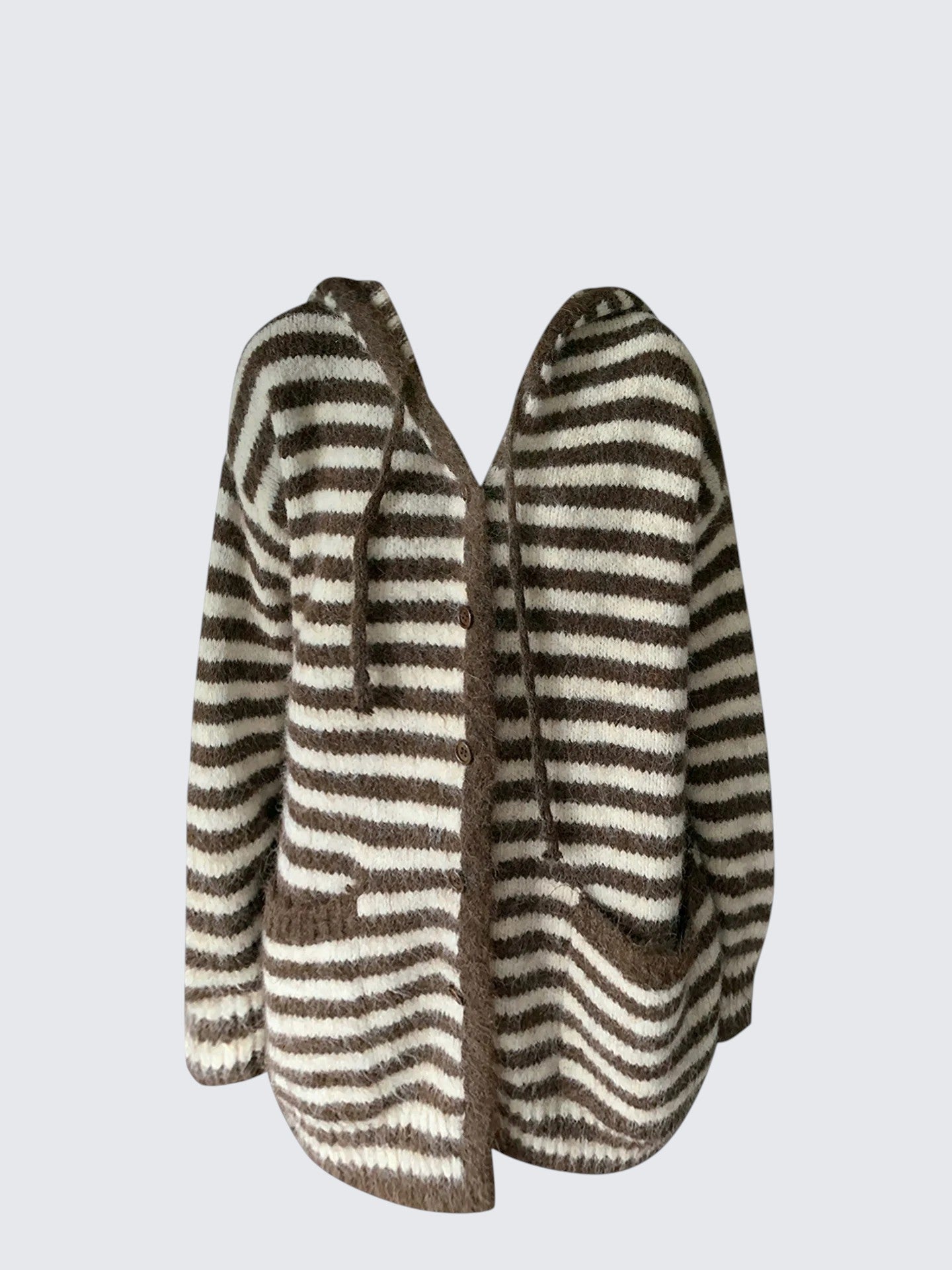 Korean Striped Hooded Knit Cardigan