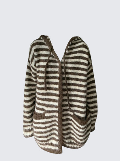 Korean Striped Hooded Knit Cardigan