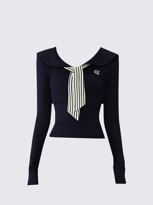 Striped Tie Long Sleeve Tee Women