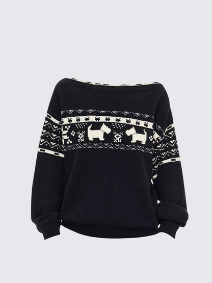 Fair Isle Off Shoulder Knit Sweater Women