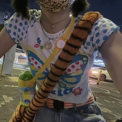 Multi-Color (As Shown) Butterfly Print Niche Design Cropped Y2K T-Shirt