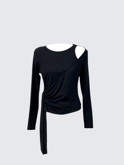 Black Lace-Up Layered Shoulder Tee