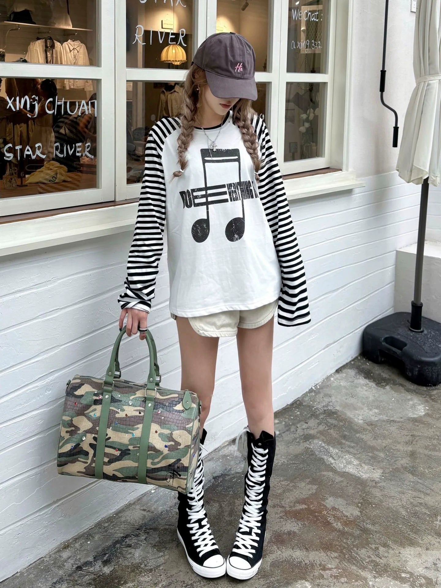 Y2K Light Shoulder Patch Long Sleeve Tee